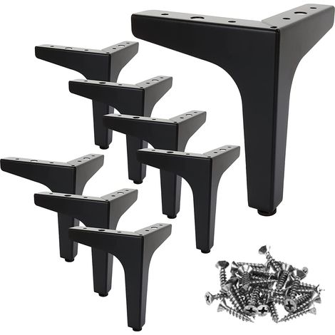 Pieds de canapé en métal noir de 13 cm, capacité de charge jusqu'à 600 kg, pieds de meuble noirs avec 40 vis, pieds de table basse en métal pour canapé, meuble TV, meuble TV.