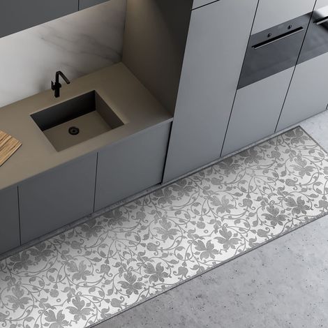 Tapis de Cuisine antidérapant Ciment damassé 180x50 cm Tapis de Protection de Sol en Vinyle fabriqué en Italie, avec Encre Non Toxique, Ignifuge et résistant à l'eau (1/5)