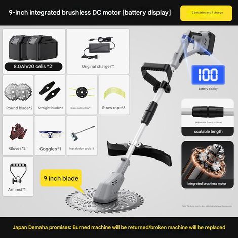 Tondeuse à gazon 21 V, 20 batteries/8,0 Ah, 2 batteries, moteur brushless intégré, avec divers accessoires, moissonneuse-batteuse agricole désherbeuse (1/5)
