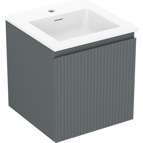 Mexen Rivel armoire de salle de bains 45 cm avec lavabo Otis, 1 tiroir, rainuré, graphite mat/blanc mat - 91A20-04547-1-BF66-W1 (1/5)