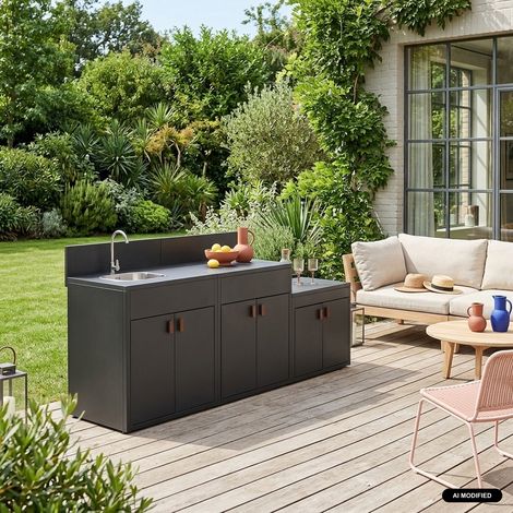 Cuisine extérieure 3 modules acier inoxydable noir - Thira