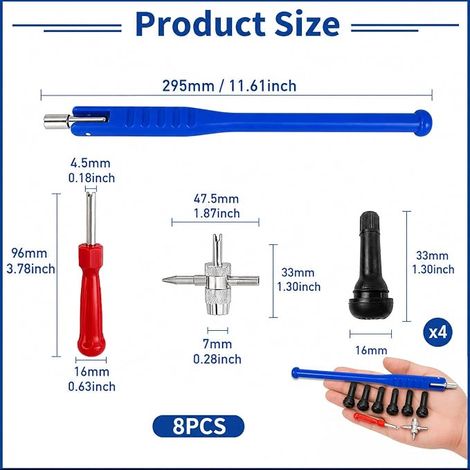 Demonti Valve Pneu Outil , Demonte Obus Valve Valves Tubeless, Clé Valve Pneu, Outil Réparation Pneus pour Voiture Moto Vélo Camion (1/4)