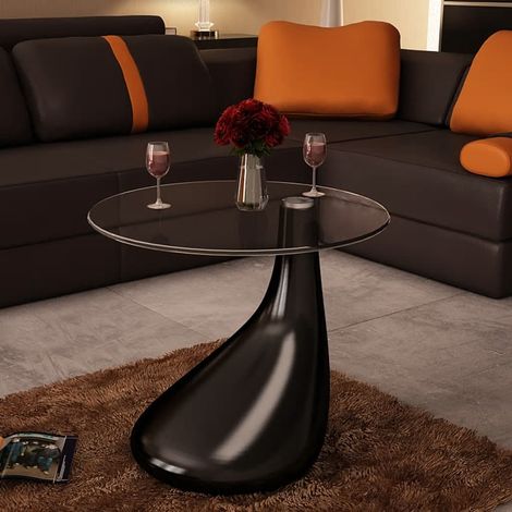 Table basse,Table d'appoint,Table de Salon avec dessus de table en verre rond Noir brillant CFW360383 (1/5)