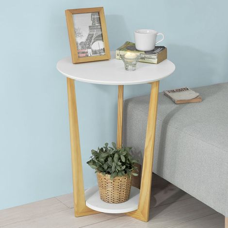 SoBuy Tavolino basso da divano, Tavolino da caffè, con 2 piani,rotondo,bianco,FBT52-WN