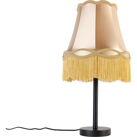 Klassische Tischlampe schwarz mit Granny-Schirm gold 30 cm - Simplo
