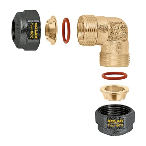 Gebogene, mechanische O-Ring-Dichtungsverschraubung für Solaranlagen. Rohrdurchmesser Ø15 Caleffi 254505  Ø 15