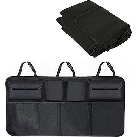 Sacoche de voiture - matériau imperméable - avec filet élastique et fermeture Velcro - convient pour le coffre - noir - B (1/5)