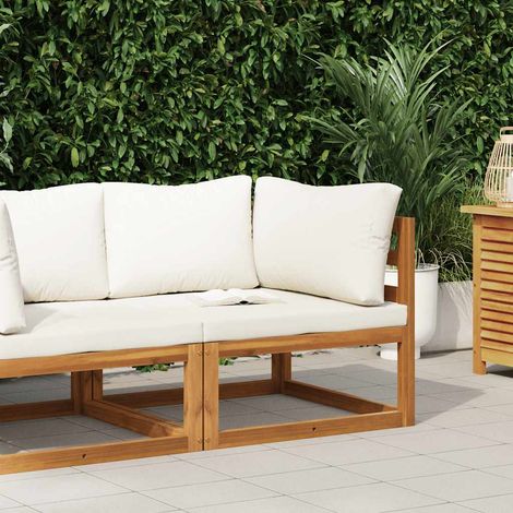Modular-Ecksofa mit Cremeweißen Kissen Akazie Massivholz
