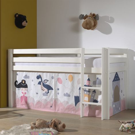 90x200 Letto a mezza altezza con rete e rivestimento Fata Vipack Pino Bianco (1/5)