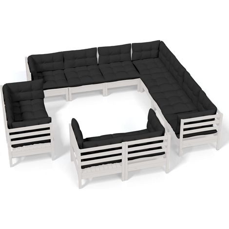 Salon de jardin 11 pcs avec coussins Blanc Bois de pin solide 2 (1/5)