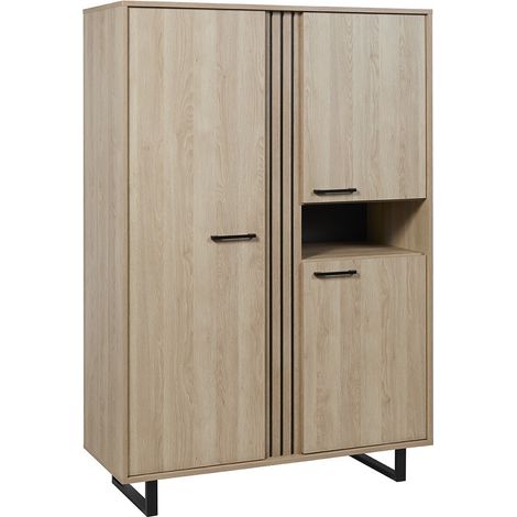 Mobile da Soggiorno XL con piedi in metallo color rovere chiaro, collezione LOFT. Grande capacità di stoccaggio.