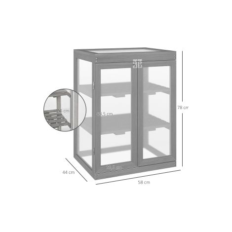 Serre de jardin gris foncé à 3 niveaux en bois et polycarbonate avec 2 portes et résistante aux intempéries pour jardin terrasse et (1/5)