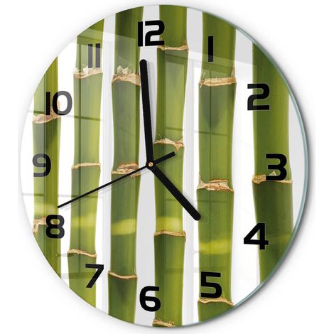 Horloge Murale Ronde Décoration Cuisine en Verre Trempé Silencieuse Moderne Bambou fi 30 cm (1/5)