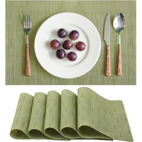 Lot de 6 sets de table en vinyle lavables, tissés, lavables, antidérapants, résistants à la chaleur, pour cuisine, table à manger, hôtel, 30 x 45 cm (vert) (1/5)
