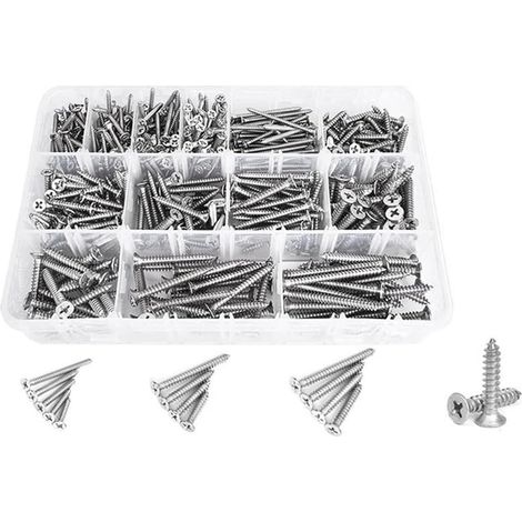 Assortiment de 510 vis à bois autotaraudeuses en acier inoxydable (1/5)