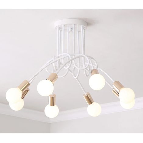 Plafonnier industriel, lustre Sputnik, plafonnier en métal à 8 ​​têtes, lustre vintage, or blanc (ampoule incluse) (1/5)