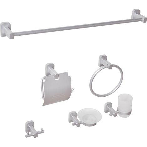 Conjunto de 6 accesorios de baño estilo elegante de aluminio con vaso y jabonera plateado Pocone