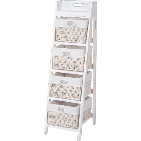 Étagère Goiana, étagère indépendante / échelle avec 4 paniers 101x30cm, style shabby - blanc (1/5)