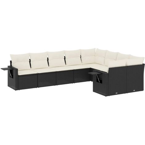 vidaXL Set Divani da Giardino 9 pz con Cuscini Nero in Polyrattan (1/5)