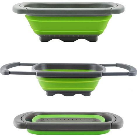Colador de fregadero plegable con asas extensibles, en verde y rojo, 39264,2 - verde (1/5)
