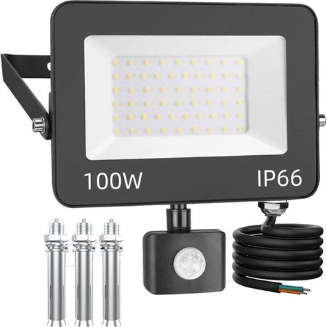 Projecteur LED Extérieur Détecteur de Mouvement 100W,Spot LED Extérieur Étanche IP66 6500K Blanc Froid Pour Cour, Garage,Patio (1/2)