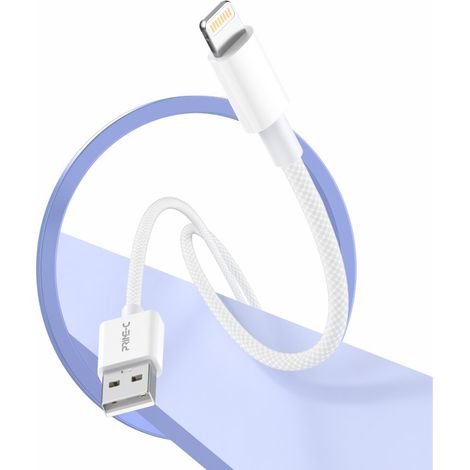 Câble de charge rapide pour iPhone, 3 A, 1 mètre de long, haute rigidité et résistance à la flexion - blanc