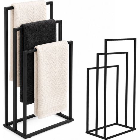 Porte-serviettes autoportant en métal, 3 bras, noir-3900- (1/5)
