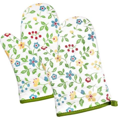 Gant de Four Anti Chaleur Gant de Cuisine Manique pour Le Four Contre la Chaleur (-92°C à +200°C) - Une Pairs - 28 18cm (Vert Fleur) (1/5)