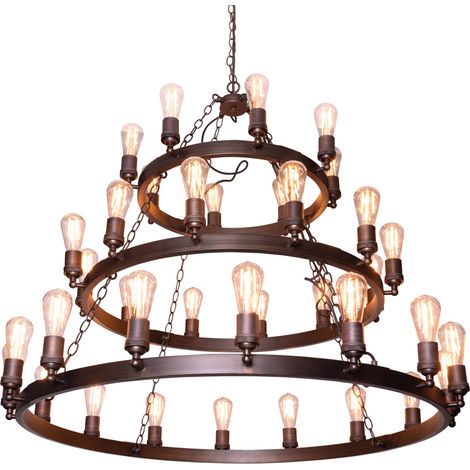 Visconte Capri 3 Tier Ring Ceiling Pendant Cartwheel 36 Light - Bronze (1/4)