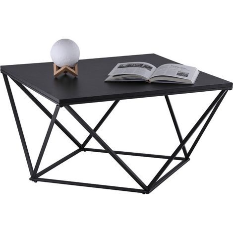 Coffee Table for Living Room, 80x80x46cm Industrial Wooden Sofa Side Table with Metal Frame,Black (1/5)