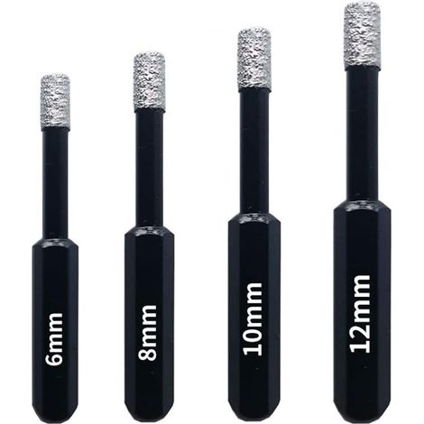 Set mit 4 Diamantbohrern für Fliesen, Keramik, Feinsteinzeug, Glas und Stein. Professionelle Diamantbohrer mit Lochsägen – 6 mm, 8 mm, 10 mm und 12 mm.