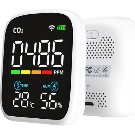 Détecteur CO2 portable écran LED, testeur dioxyde de carbone multifonction, testeur température et humidité NDIR, testeur qualité d’air domestique, contrôle via APP mobile,de (1/4)