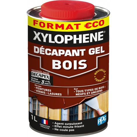 Xylophene – Gel décapant bois non coulant – Action express 3 min – Élimine peintures et vernis – Rendement 3-4 m²/L – Usage intérieur et extérieur