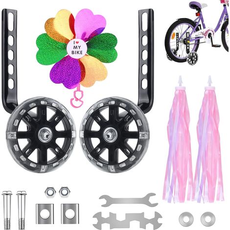 Lot de 2 roues jockey universelles pour enfant avec clé à molette et moulinet, roues stabilisatrices réglables pour enfants de 12, 14, 16, 18, 20 pouces (1/5)