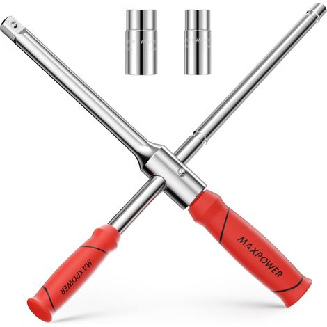 MAXPOWER Car Wheel Brace Wrench, Detachable Lug Wrench Rapid Cross Wheel Brace Wrench with 1/2-Inch Drive - 2PCs Sockets Size (17mm/19mm & 21mm/23mm) (1/5)