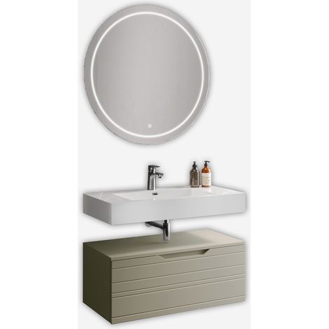 Mobile bagno sospeso con lavabo e specchio LED Solmira - Tortora