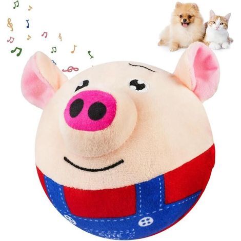 Active plush pet toy, interactive dog toy, cute pig head, rechargeable and washable bouncy toy for puppies (red) (1/4)