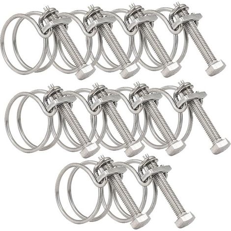 10 abrazaderas de manguera de doble rosca, abrazaderas ajustables de acero inoxidable para mangueras de agua y desagüe (1/5)