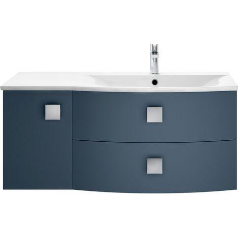 Gentleshaw Contemporary 1 Door 2 Drawer Right-Hand Wall Hung Vanity Unit with Curved Basin, Mineral Blue, 1000mm
