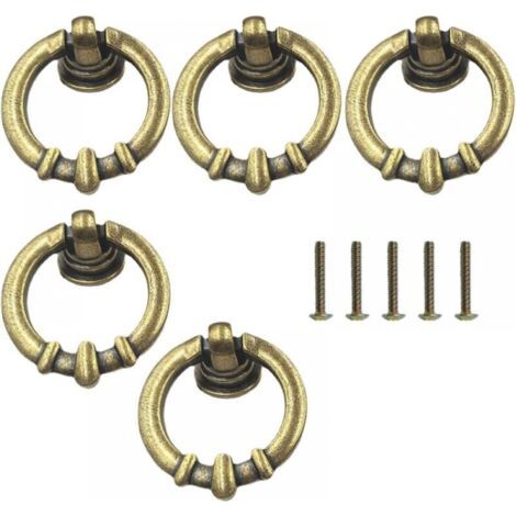 5 pcs Poignee de Meuble Vintage,Bague Poignée de Traction Laiton Antique Meubles,Boutons Avec Vis, pour Meubles de Cuisine Armoire Tiroir Commode Porte(laiton) (1/5)