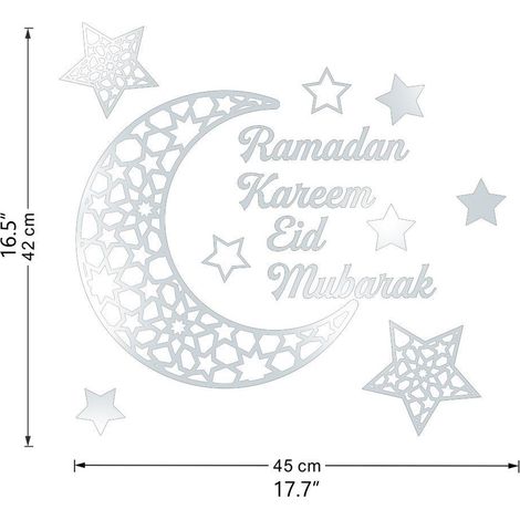 Autocollant mural 3D en acrylique effet croissant de Ramadan, motif miroir, pour portes, fenêtres et placards. (1/5)