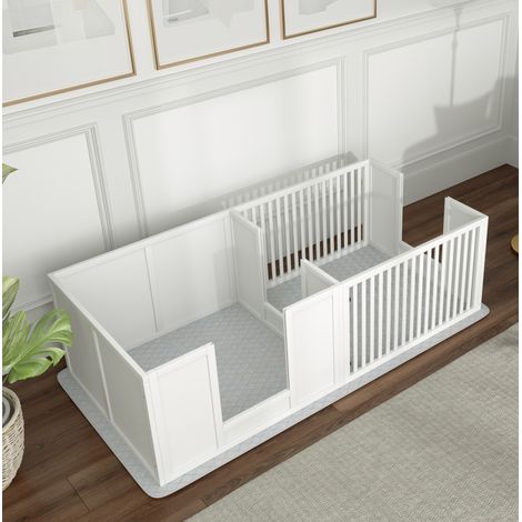 Recinto per cuccioli con tappeto impermeabile, 7 pezzi, bianco HAVRYA (1/5)