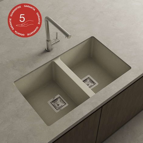 Cuve sous plan POALGI, ZIE 184, Granit, Beige Pumice, 75 cm, 2 bacs (1/4)