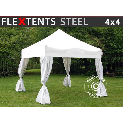 Pop up gazebo FleXtents Steel 4x4 m White, incl. 4 decorative curtains (1/2)