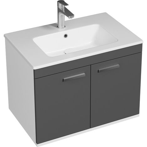 RUBITE Meuble salle de bain simple vasque 2 portes gris anthracite largeur 70 cm (1/4)