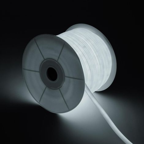 Tira LED Neón Regulable 220V BOBINA 50m Blanco Frío Circular 360 9W/m Corte 100cm IP67 Blanco Frío