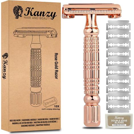 Kanzy Rasoir de Sureté Femme Or Rose Ecologique Traditionnel Rasoir Femme en Métal, Manuel Rasoir de Sécurité Papillon pour Visage et Corps (1/5)