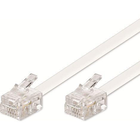 Telefonkabel (Modularkabel), weiß, Kupferkaschierter Aluminiumleiter (CCA), RJ11-Stecker (6P4C) RJ11-Stecker (6P4C). Kabellänge 10 m