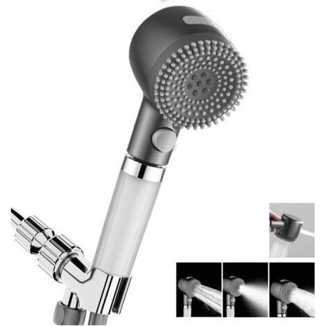 Pommeau Douche Économie d'Eau, AntiCalcaire, 4 Modes de Jet, Douchette à Main Haute Pression Gris (1/5)