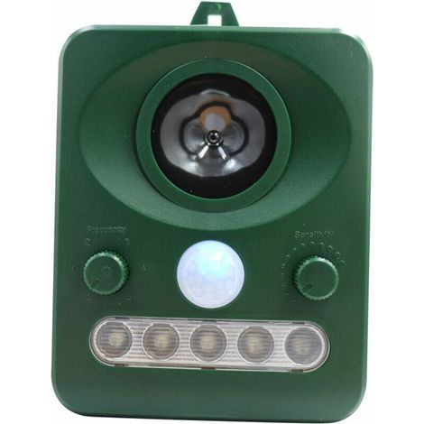 Répulsif à oiseaux ultrasonique d'extérieur à énergie solaire, double recharge solaire, conception étanche, batterie intégrée, vert gazon (1/4)